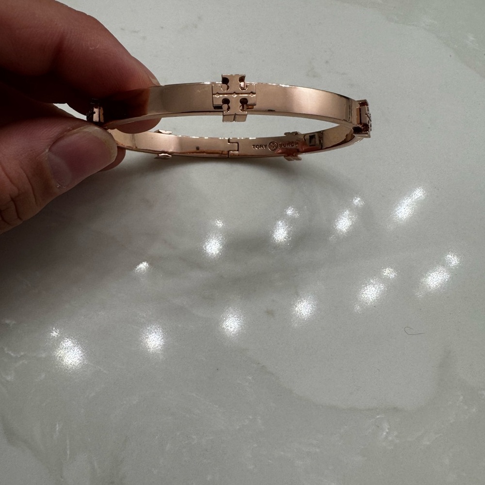 Tory Burch Rose Gold classic logo hinge bangle